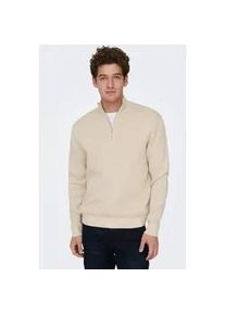 Only & Sons Troyer ONLY & SONS "ONSTING LIFE REG HALF ZIP KNIT NOOS", Herren, Gr. XL, gardenia, Strick, Obermaterial: 100% Baumwolle, meliert, regular fit normal, ohne Ausschnitt, B&uuml;ndchen, Pullover Troyer, Baumwolle, regular fit
