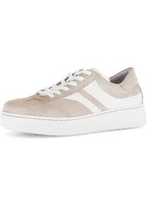 Plateausneaker Gabor "COMO", Damen, Gr. 38, beige, Nappaleder, Veloursleder, Schuhe Plateausneaker, Freizeitschuh, Halbschuh, Schn&uuml;rschuh in K-Weite (=extraweit)