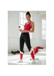 H.I.S. Jogginghose H.I.S, Damen, Gr. S (36/38), N-Gr, schwarz, Interlock, Obermaterial: 100% Baumwolle, lang, Hosen Jogginghose, mit Colorblock Design