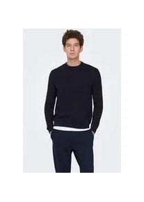 Only & Sons Strickpullover ONLY & SONS "ONSDAVE REG LS CREW NECK KNIT NOOS", Herren, Gr. XL, schwarz sapphire detail:port royale, Strick, Obermaterial: 100% Baumwolle, unifarben, regular fit normal, Rundhals, B&uuml;ndchen, Pullover Strickpullover, Baumwolle, regular fit