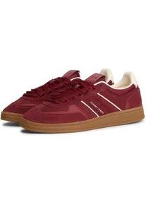 Tommy Hilfiger Plateausneaker TOMMY JEANS "THE GREENWICH EDGE SUEDE", Damen, Gr. 41, rot, wei&szlig;, Lederimitat, Textil, Veloursleder, kontrastfarbene Details, Schuhe Plateausneaker, Freizeitschuh, Halbschuh, Schn&uuml;rschuh mit gepolstertem Schaftrand
