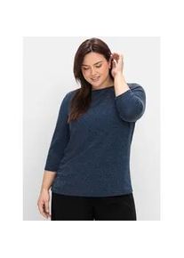 3/4-Arm-Shirt sheego "3/4-Arm-Shirt", Damen, Gr. 56/58, blau (saphir), 80% Polyamid, 15% metallisierte Fasern, 5% Elasthan, unifarben, U-Boot-Ausschnitt, Shirts 3/4-Arm-Shirt