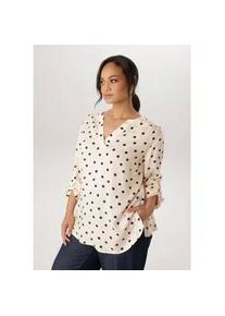 Schlupfbluse ANISTON PLUS, Damen, Gr. 52, wollwei&szlig;, marine, Web, Obermaterial: 100% Viskose, gebl&uuml;mt, gemustert, gepunktet, figurumspielend Po-bedeckend, Rundhals, Krempel&auml;rmel 1-Knopf-Manschette, Blusen Schlupfbluse, in trendigem P&uuml;nktchendessin - NEUE KOLLEKTION