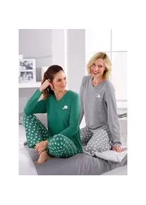 w&auml;schepur Schlafanzug W&Auml;SCHEPUR, Damen, Gr. 40/42, gr&uuml;n, meliert, steingrau, meliert, 90% Baumwolle, 10% Viskose, Doppelpack-Farbe grau-meliert:90% Baumwolle, 10% Viskose, Meliert:35% Baumwolle, 65% Polyester, Homewear-Sets Schlafanzug