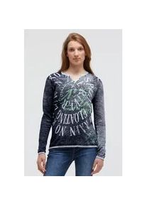 Rundhalspullover SOCCX, Damen, Gr. XXL, blau, Feinstrick, Material: 100% Baumwolle, bedruckt, regular fit normal, Rundhals, eingesetzt Rippb&uuml;ndchen, Pullover Rundhalspullover, aus Feinstrick