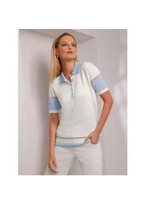 Kurzarmpullover Heine "Pullover", Damen, Gr. 46, ecru, 55% Baumwolle, 45% Viskose, gemustert, gestreift, mehrfarbig, Pullover