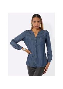 CR&Eacute;ATION L Langarmbluse CREATION L, Damen, Gr. 52, blau, bleached, 100% Lyocell, unifarben, V-Ausschnitt, Blusen