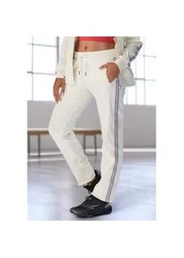 H.I.S. Jogginghose H.I.S, Damen, Gr. XL (48/50), N-Gr, ecru, Interlock, Obermaterial: 100% Baumwolle, unifarben mit Farbeinsatz, bequem lang, Hosen Jogginghose, mit seitlichem Tapestreifen