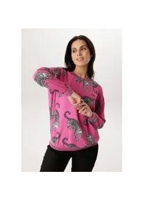 Shirtbluse Aniston SELECTED, Damen, Gr. 40, pink, schwarz, wollwei&szlig;, Cr&ecirc;pe, Obermaterial: 97% Polyester, 3% Elasthan, bedruckt, gemustert, figurumspielend h&uuml;ftbedeckend, Rundhals, B&uuml;ndchen, Blusen, mit gestreiften B&uuml;ndchen und Lepoarden-Druck allover - NEUE KOLLEKTION