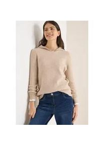 Kapuzenpullover Cecil, Damen, Gr. L (42), desert beige melange, Strick, Obermaterial: 37% Baumwolle, 34% Polyacryl, 26% Polyester, 3% Elasthan, unifarben, bequem Po-bedeckend, Rundhals, B&uuml;ndchen, Pullover Kapuzenpullover, Strick mit Strukturdetail
