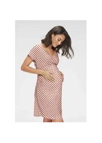 Umstandsnachthemd Lascana, Damen, Gr. 44/46, N-Gr, rosa (puder mit schwarzen punkten), Obermaterial: 95% Baumwolle, 5% Elasthan, gepunktet, bequem, V-Ausschnitt, Kleider, mit Wickeloptik