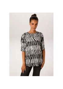 Schlupfbluse Aniston CASUAL, Damen, Gr. 38, wei&szlig;, schwarz, Cr&ecirc;pe, Obermaterial: 100% Viskose, gemustert, gestreift, figurumspielend h&uuml;ftlang, Rundhals, Blusen Schlupfbluse, mit extravagantem Streifenmuster - NEUE KOLLEKTION