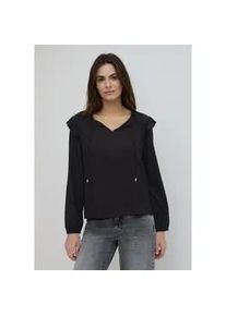 Langarmbluse STREET ONE STUDIO, Damen, Gr. 40, schwarz, Stoff, 100% Viskose, unifarben, klassisch normal, Rundhals, B&uuml;ndchen, Blusen, aus softer Viskose