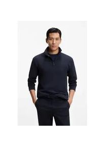 Sweatshirt BOSS "Structure 1/4 Zip", Herren, Gr. M, dunkelblau 403, Jersey, Obermaterial: 60% Baumwolle, 40% Polyester, unifarben, regular fit h&uuml;ftlang, hoch geschlossener Ausschnitt, Rippb&uuml;ndchen, Sweatshirts Sweatshirt, mit Stehkragen