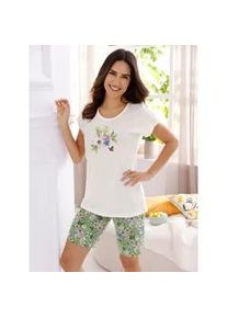 Shorty, Damen, Gr. 48/50, ecru, eucalyptus, bedruckt, 100% Baumwolle, Homewear-Sets Shorty