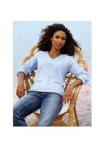 Strickpullover Heine "Pullover", Damen, Gr. 42, eisblau, meliert, 50% Viskose, 28% Polyester, 22% Polyamid, meliert, unifarben, Pullover Strickpullover