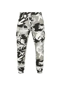 Cargohose Urban Classics "Urban Classics Herren Camo Cargo Jogging Pants 2.0", Herren, Gr. 28, Normalgr&ouml;&szlig;en, snow camo, 98% Baumwolle, 2% Elasthan, loose fit, Hosen Cargohose