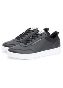 Sneaker Tommy Hilfiger "BASKET CORE LITE LTH", Herren, Gr. 44, schwarz, Leder, Lederimitat, unifarben mit Farbeinsatz, Schuhe Sneaker, Freizeitschuh, Halbschuh, Schn&uuml;rschuh mit Logo an der Schuhzuge