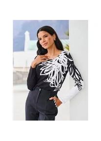Langarmshirt Heine "Druck-Shirt", Damen, Gr. 44, schwarz, ecru, bedruckt, 95% Viskose, 5% Elasthan, bedruckt, gebl&uuml;mt, gemustert, mehrfarbig, Rundhals, Shirts Langarmshirt