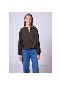 Langarmbluse STREET ONE STUDIO, Damen, Gr. 34, schwarz auburn braun, Stoff, 92% Polyester, 8% Elasthan, unifarben, klassisch normal, Rundhals, elastischer Bund, Blusen, in Unifarbe