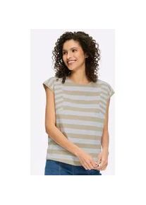 T-Shirt Heine "Shirt", Damen, Gr. 40, sand, wei&szlig;, gestreift, 100% Baumwolle, gemustert, gestreift, mehrfarbig, Rundhals, Shirts T-Shirt