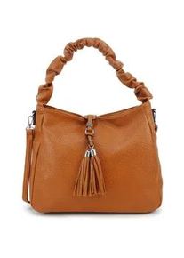 Schultertasche Harpa "FLORIN", Damen, Gr. B/H/T: 40cm x 26cm x 16cm, karamell, Polyurethan (PU), unifarben, Taschen Schultertasche, mit dekorativen Quasten