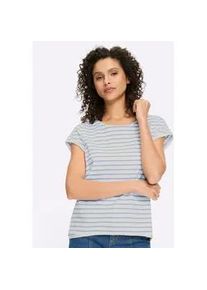 T-Shirt Heine "Ringelshirt", Damen, Gr. 48, wei&szlig;, eisblau, geringelt, 100% Baumwolle, gemustert, gestreift, mehrfarbig, Rundhals, Shirts T-Shirt