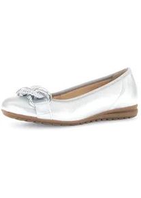Ballerina Gabor "FLORENZ", Damen, Gr. 36, silber (silberfarben), Glattleder, metallic, Schuhe Ballerina, Keilabsatz, Businessschuh, Halbschuh, Schlupfschuh mit Zierkette
