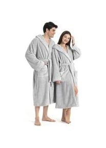 Unisex-Bademantel "Lovina gestreift, ideal f&uuml;r Sauna & Spa, Hotelbademantel, Morgenmantel" Gr. L, grau, L:125cm, Microfaser, LeGer Home by Lena Gercke, Hausm&auml;ntel, Hoch-Tief, kuschelig weicher Fleece, pl&uuml;sch, Damen und Herren, XS-3XL