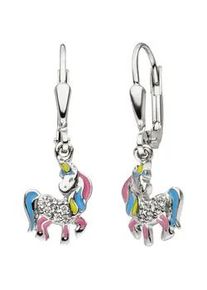 Paar Ohrh&auml;nger Jobo "Ohrringe Kinderohrringe Einhorn", mehrfarbig, wei&szlig;, Ohrringe, M&auml;dchen, Silber 925 (Sterlingsilber), 925 Silber mit 14 Zirkonia