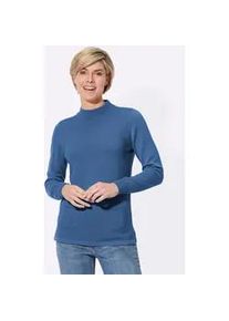 Stehkragenpullover Classic Basics "Stehkragen-Pullover", Damen, Gr. 48, blau (mittelblau), 50% Baumwolle, 50% Polyacryl, unifarben, Pullover Stehkragenpullover