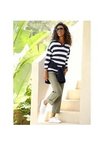 T-Shirt Heine "T-Shirt", Damen, Gr. 42, marine, ecru, geringelt, 50% Baumwolle, 50% Modal, gemustert, gestreift, mehrfarbig, Rundhals, Shirts T-Shirt