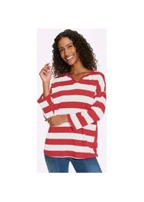 T-Shirt Heine "T-Shirt", Damen, Gr. 38, rot, ecru, geringelt, 50% Baumwolle, 50% Modal, gemustert, gestreift, mehrfarbig, Rundhals, Shirts T-Shirt