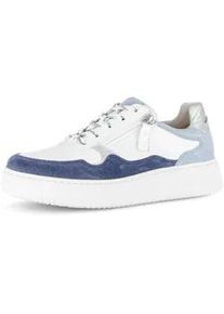 Plateausneaker Gabor "COMO", Damen, Gr. 39, wei&szlig;, blau, silber, Glattleder, Veloursleder, Schuhe Plateausneaker, Freizeitschuh, Halbschuh, Schn&uuml;rschuh in Komfortweite K (=extraweit)