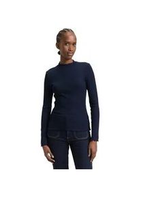 Langarmshirt Tom Tailor DENIM, Damen, Gr. XXL, sky captain blau, Single Jersey, Obermaterial: 93% Baumwolle, 7% Elasthan, unifarben, schmal h&uuml;ftbedeckend, Rundhals, R&uuml;schen, Shirts Langarmshirt, in Ripp-Optik