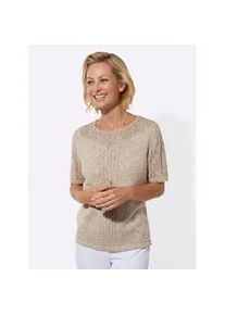 Classic Dog Rundhalspullover CLASSIC "Ajour-Pullover", Damen, Gr. 52, sesam, ecru, meliert, 65% Baumwolle, 35% Polyacryl, meliert, Pullover Rundhalspullover