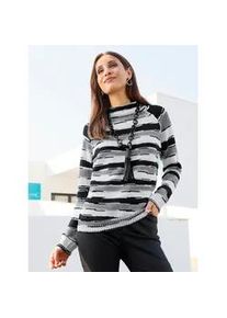 Strickpullover Inspirationen "Langarm-Pullover", Damen, Gr. 38, wei&szlig;, schwarz, gemustert, 75% Baumwolle, 15% Polyester, 10% metallisierte Fasern, gemustert, mehrfarbig, meliert, Pullover Strickpullover