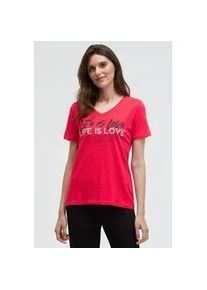 V-Shirt SOCCX, Damen, Gr. XS, lovely rot, Single Jersey, Material: 100% Baumwolle, bedruckt, slim fit normal, V-Ausschnitt, eingesetzt gerader Abschluss, Shirts, aus Baumwolle
