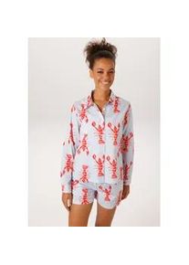 Hemdbluse Aniston CASUAL, Damen, Gr. 38, wei&szlig;, hellblau, rot, rosa, Web, Obermaterial: 100% Baumwolle, bedruckt, gestreift, l&auml;ssig geschnitten h&uuml;ftlang, 1-Knopf-Manschette, Blusen Hemdbluse, gestreift und mit Krebsen bedruckt - NEUE KOLLEKTION, Topseller