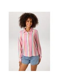 Hemdbluse Aniston CASUAL, Damen, Gr. 46, rosa, wollwei&szlig;, apricot, pink, petrol, gelb, Web, Obermaterial: 100% Viskose, Leinenoptik, bedruckt, gestreift, l&auml;ssig geschnitten h&uuml;ftlang, 1-Knopf-Manschette, Blusen Hemdbluse, im pastellfarbenen Streifen-Dessin - NEUE KOLLEKTION