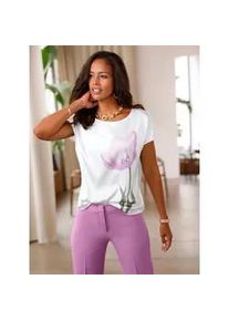 Schlupfbluse Inspirationen, Damen, Gr. 36, ecru, bedruckt, 97% Polyester, 3% Elasthan, bedruckt, gebl&uuml;mt, gemustert, mehrfarbig, Rundhals, Blusen Schlupfbluse