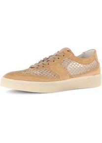 Plateausneaker Gabor, Damen, Gr. 38, hellbraun, Textil, Ziegenveloursleder, Schuhe Plateausneaker, Freizeitschuh, Halbschuh, Schn&uuml;rer, Kontrastbesatz