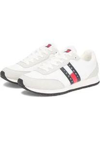 Tommy Hilfiger Sneaker TOMMY JEANS "TJM CLASSIC RUNNER", Herren, Gr. 44, wei&szlig;, grau, Textil, Veloursleder, unifarben mit Farbeins&auml;tzen, Schuhe Sneaker, Freizeitschuh, Halbschuh, Schn&uuml;rer mit Kontrastbes&auml;tzen