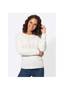 Rundhalspullover Casual Looks "Pullover", Damen, Gr. 48, beige (ecru), 50% Wolle, 30% Baumwolle, 20% Polyamid, unifarben, Pullover Rundhalspullover