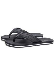 Zehentrenner Tommy Hilfiger "HILFIGER PADDED BEACH SANDAL", Herren, Gr. 43, schwarz, Lederimitat, unifarben, Schuhe Zehentrenner, Sommerschuh, Flats, Strandschuh mit Ziersteppung