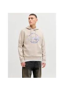 Jack & Jones Kapuzensweatshirt JACK & JONES "JJELOGO SWEAT HOOD 2 COL 25/26 NOOS", Herren, Gr. S, moonbeam, angeraute Sweatware, Obermaterial: 70% Baumwolle, 30% Polyester, bedruckt, regular fit normal, Rundhals, Rippb&uuml;ndchen, Sweatshirts, mit stylischem Print