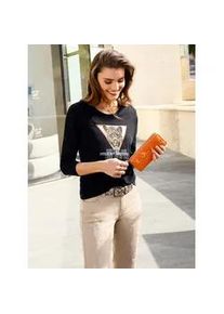 Langarmshirt Inspirationen "Langarm-Shirt", Damen, Gr. 46, schwarz (schwarz, papaya), 100% Baumwolle, bedruckt, gemustert, Rundhals, Shirts Langarmshirt