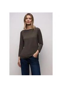 3/4-Arm-Shirt Street One, Damen, Gr. 36, rustic braun, Stoff, 96% Viskose, 4% Elasthan, unifarben, normal lang, U-Boot-Ausschnitt, abgesteppt, Shirts 3/4-Arm-Shirt, mit 3/4 &Auml;rmeln