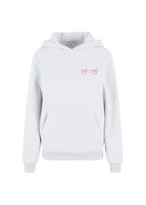 Kapuzenpullover MISS TEE "Miss Tee Always Trust Your Heart Ladies Fluffy Hoody", Damen, Gr. M, wei&szlig;, 70% Baumwolle, 30% Polyester, mehrfarbig, loose fit, ohne Ausschnitt, Pullover Kapuzenpullover