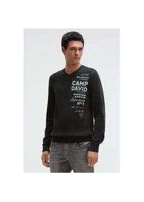 V-Ausschnitt-Pullover CAMP DAVID, Herren, Gr. XXL, schwarz, Strick, Material: 100% Baumwolle, bedruckt, regular fit normal, V-Ausschnitt, eingesetzt Rippb&uuml;ndchen, Pullover, aus Baumwolle